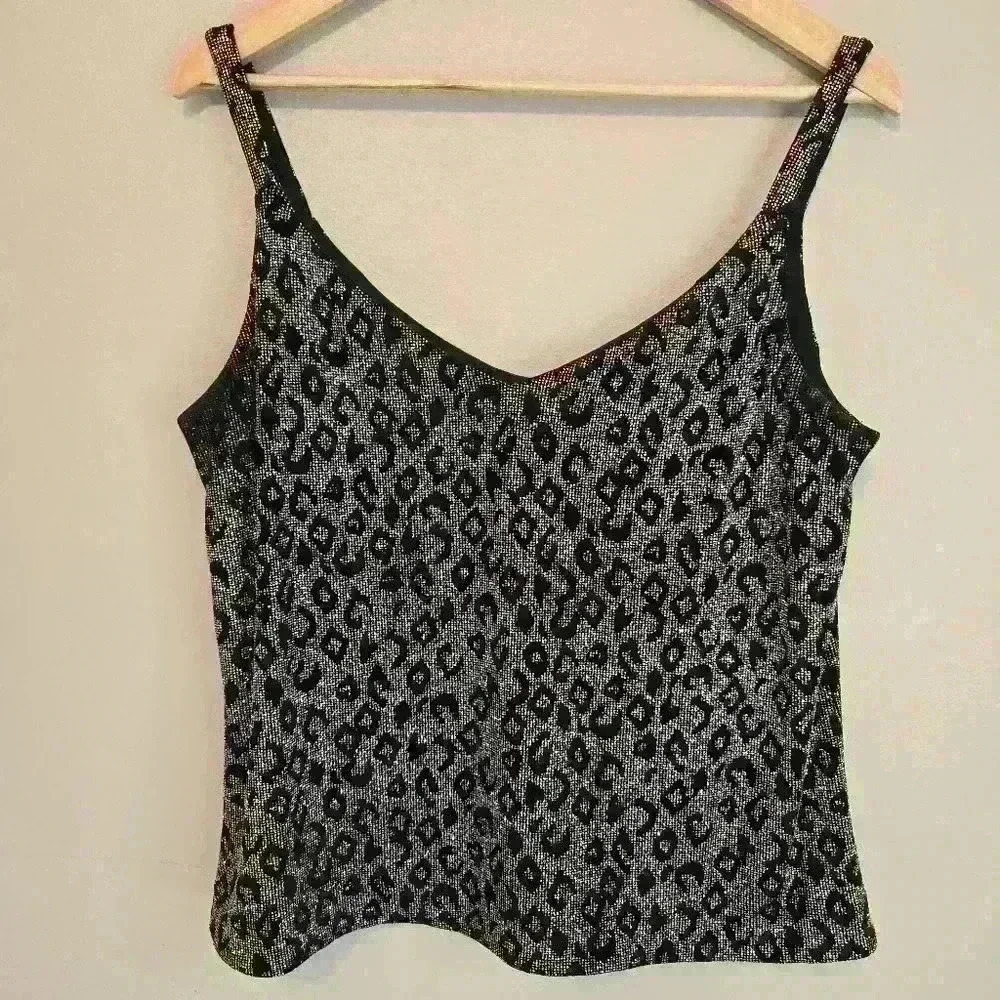 Vintage Alex Evenings Top Sparkly Sleeveless Black Cropped Top Sz 16 Y2K